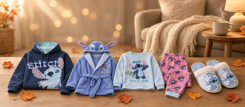 Warm de herfst in met Stitch: badjas, hoodie, pyjama en sloffen