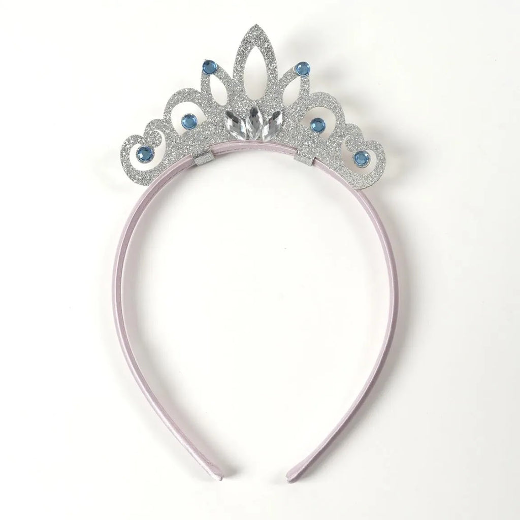 Zilverkleurige glitter tiara op lila diadeem