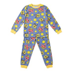 SpongeBob en Patrick fleece pyjama kinderen blauw met all-over print en gele boorden vooraanzicht