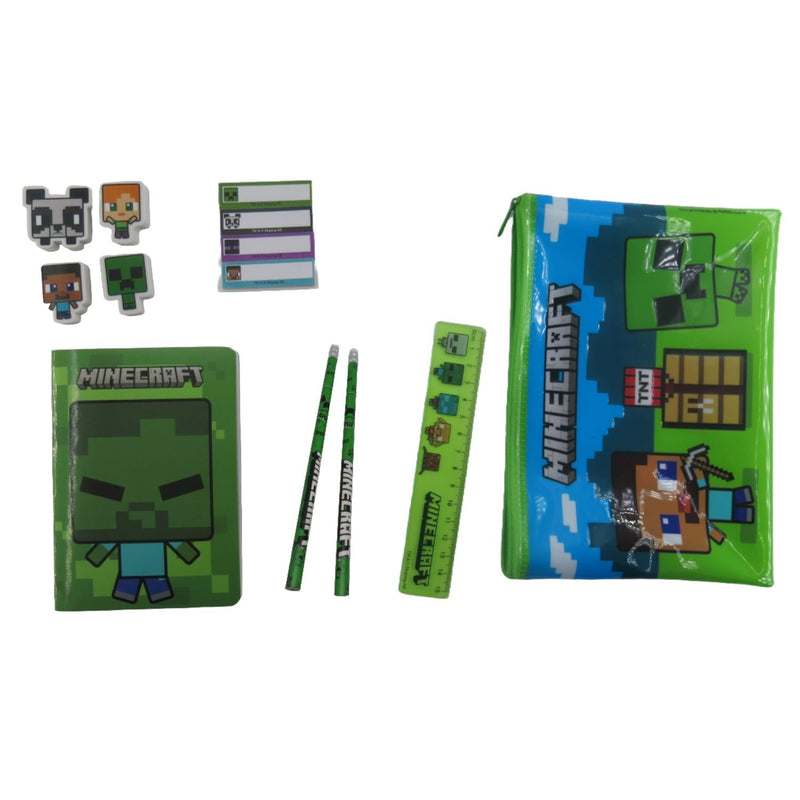 Minecraft Pencil Case with Contents - 11 Pieces