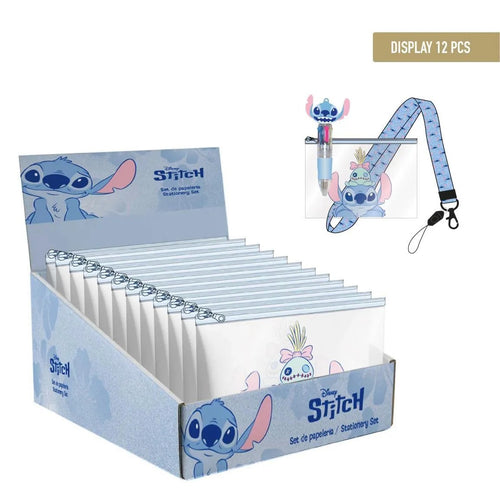 Disney Stitch schrijfwarenset met 4-kleurenpen, etui en keycord