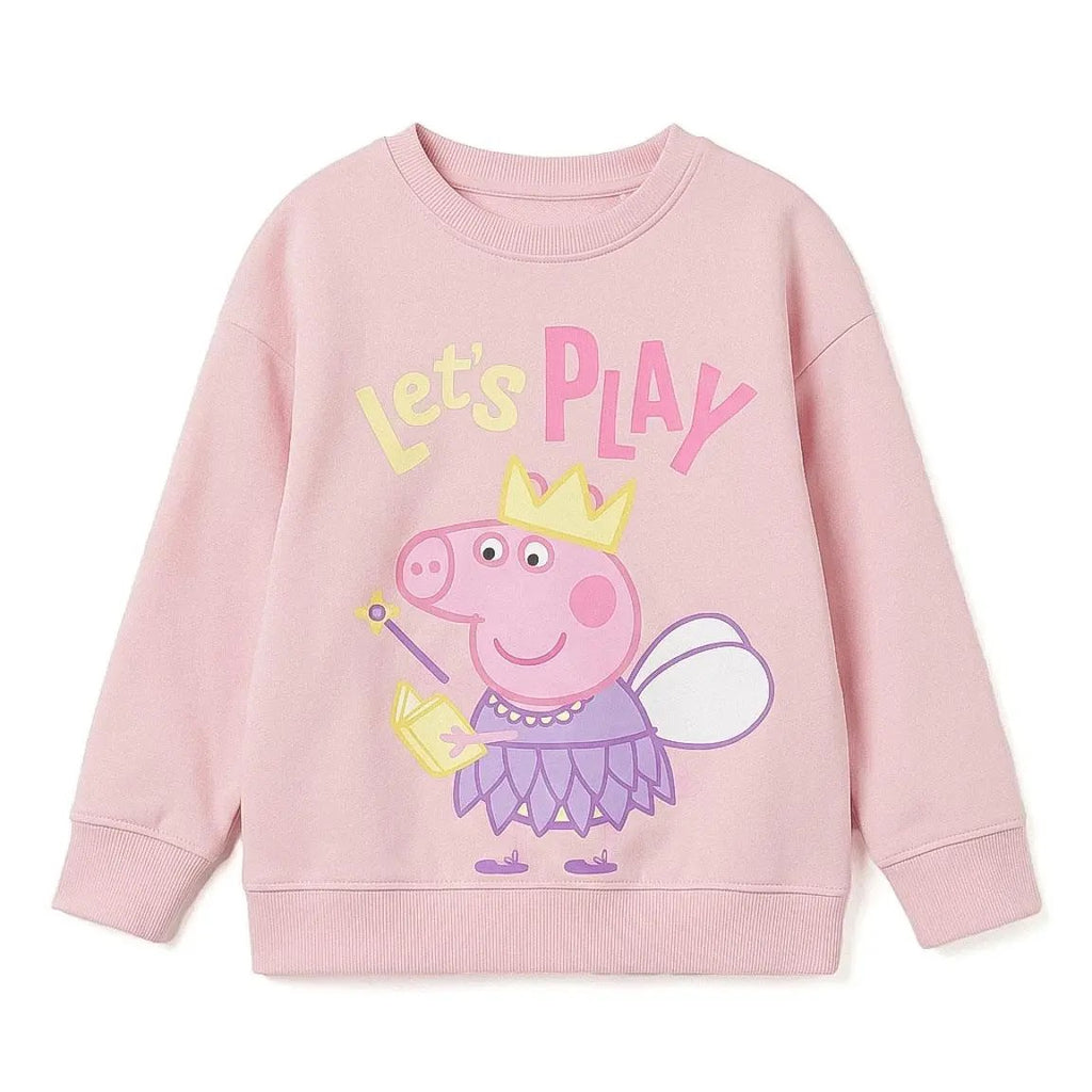 Peppa Pig sweater meisjes roze met Peppa als fee en Let's Play print vooraanzicht