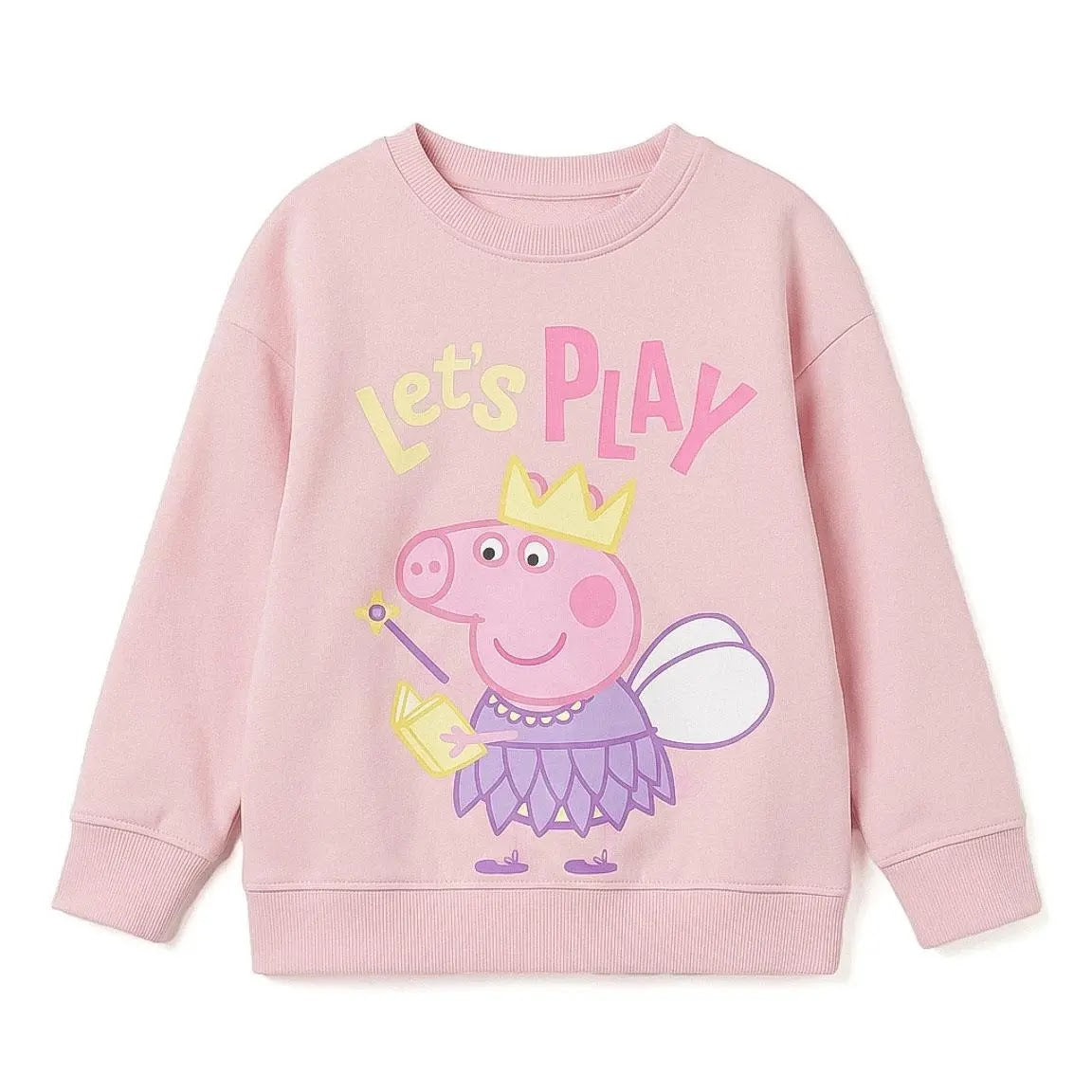 Peppa Pig sweater meisjes roze met Peppa als fee en Let's Play print vooraanzicht