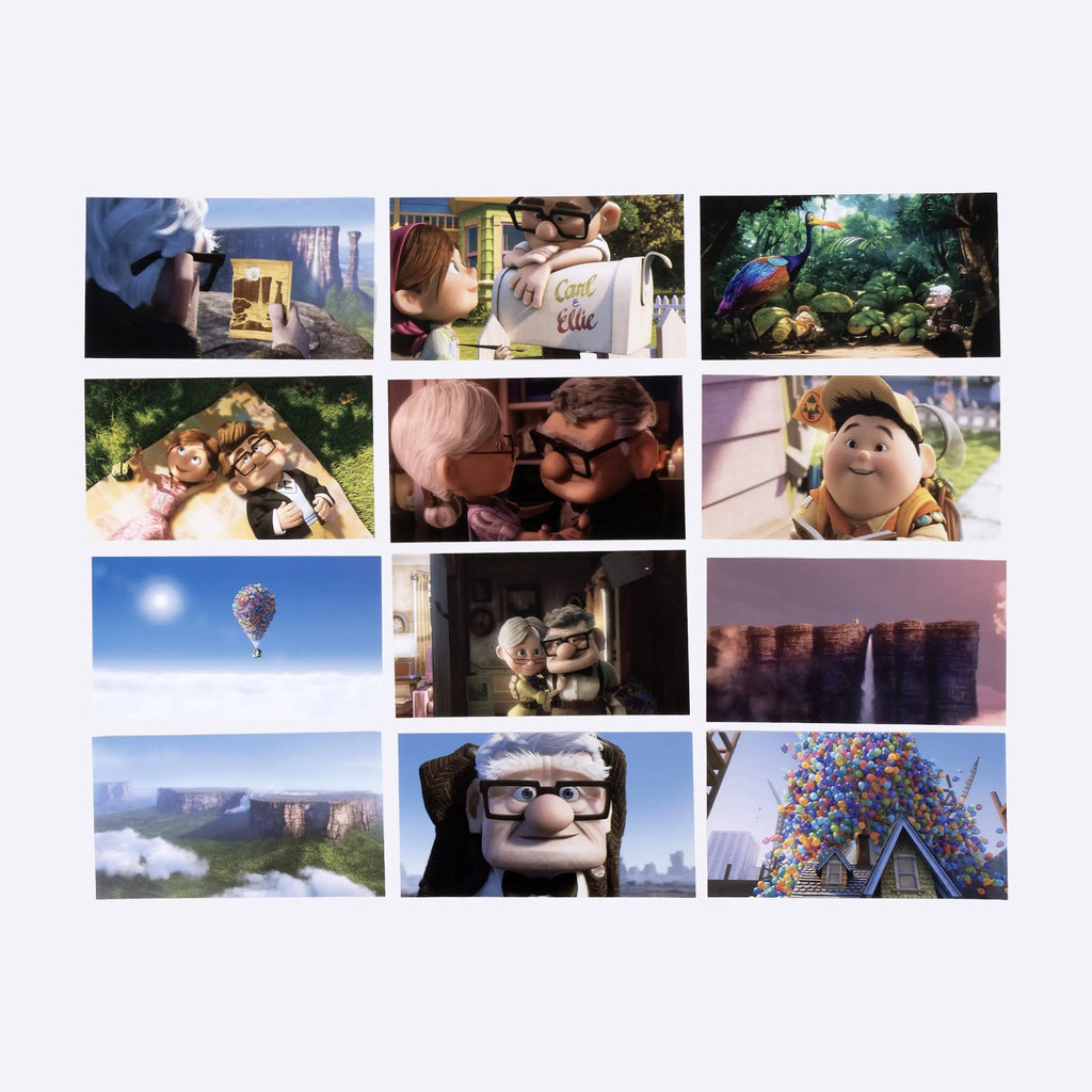 Twaalf ansichtkaarten met scènes uit Up