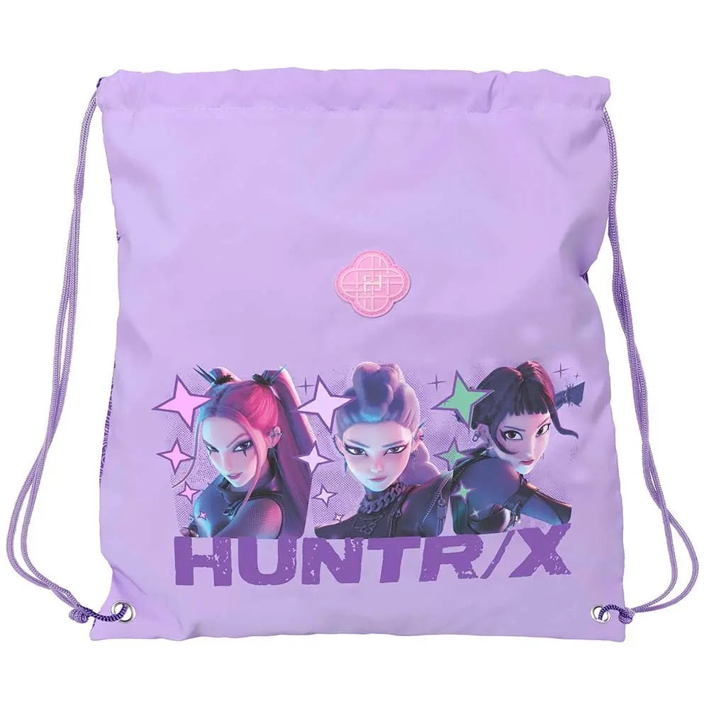 Kpop Demon Hunters Huntrix gymtas en zwemtas lila voorkant met trekkoord