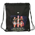 Kpop Demon Hunters Huntrix gymtas en zwemtas zwart voorkant met trekkoord