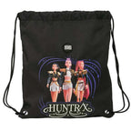 Kpop Demon Hunters Huntrix gymtas en zwemtas zwart voorkant met trekkoord