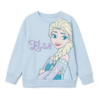 Disney Frozen Elsa sweater meisjes lichtblauw met grote Elsa print vooraanzicht