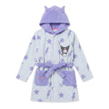 Hello Kitty Kuromi badjas meisjes wit en lila met capuchon met oortjes en ceintuur vooraanzicht
