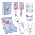 Disney Stitch beautyset meisjes met haarborstel, nepvlecht, sieraden en lichtblauwe cadeaudoos