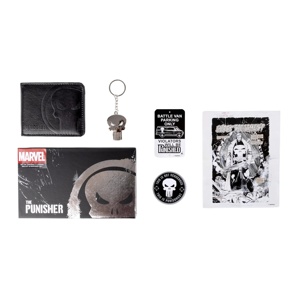 Marvel The Punisher cadeauset met zwarte portemonnee, sleutelhanger, stripposter en cadeaudoos