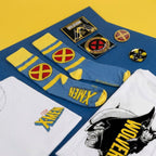 Wolverine set uitgestald met sokken, patches en T-shirt