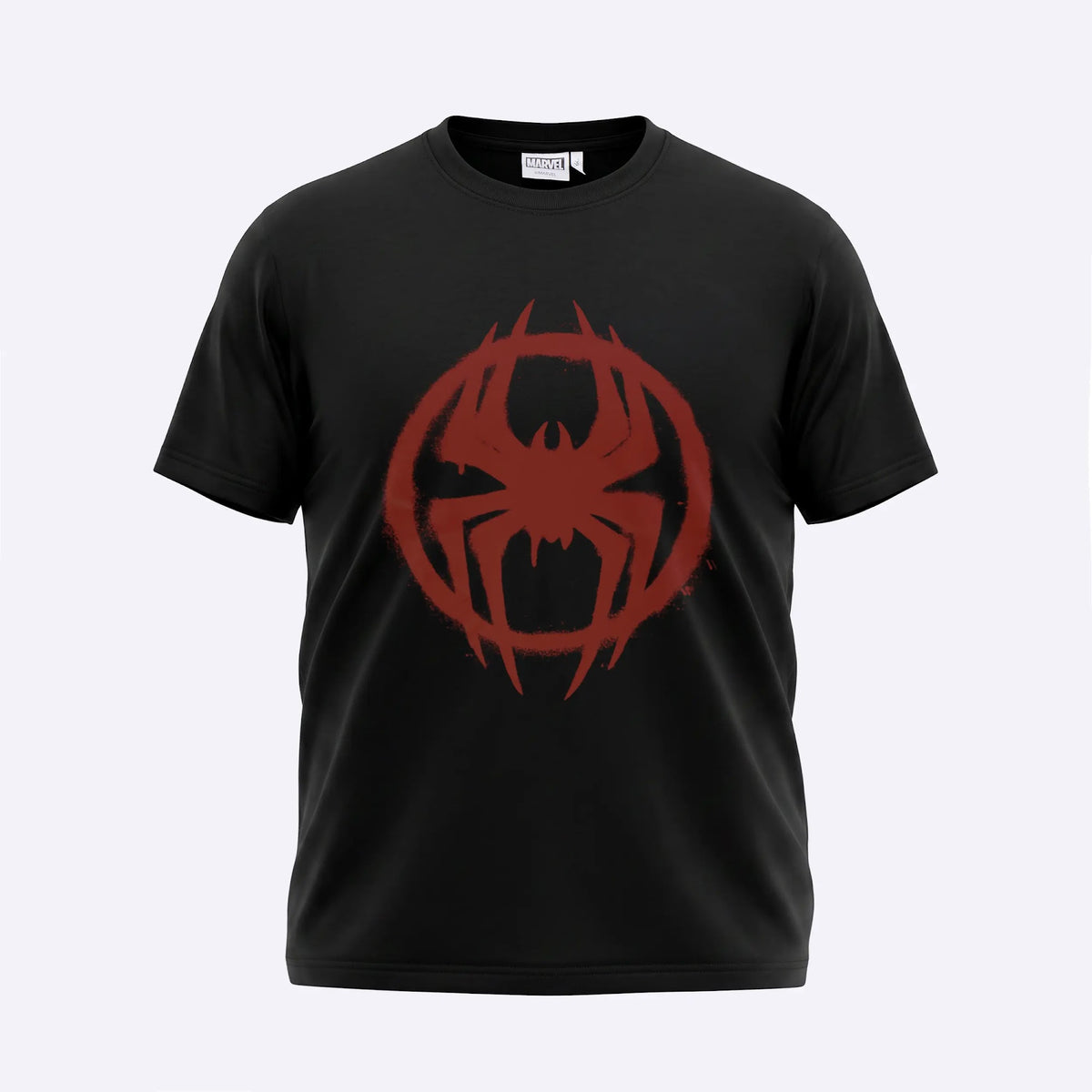 Zwart Miles Morales T-shirt voorkant met rood spinlogo