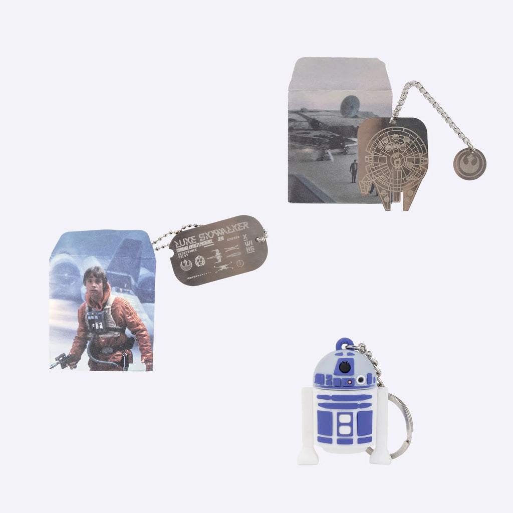 Millennium Falcon bladwijzer, Luke Skywalker ketting en R2-D2 sleutelhanger