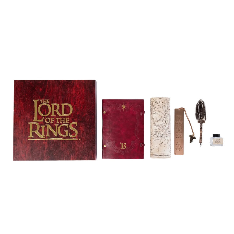 The Lord of the Rings schrijfset met rode cadeaudoos, notitieboek, kaart, bladwijzer, veerpen en inkt