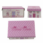 roze opbergdoos in de vorm van een huisje met Minnie Mouse