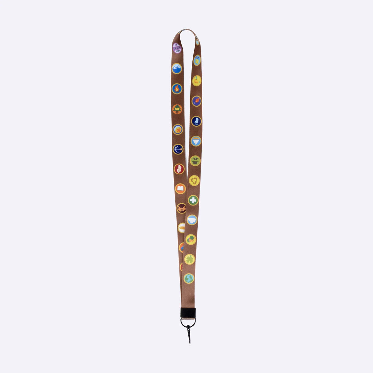 Bruin keycord met padvindersbadges