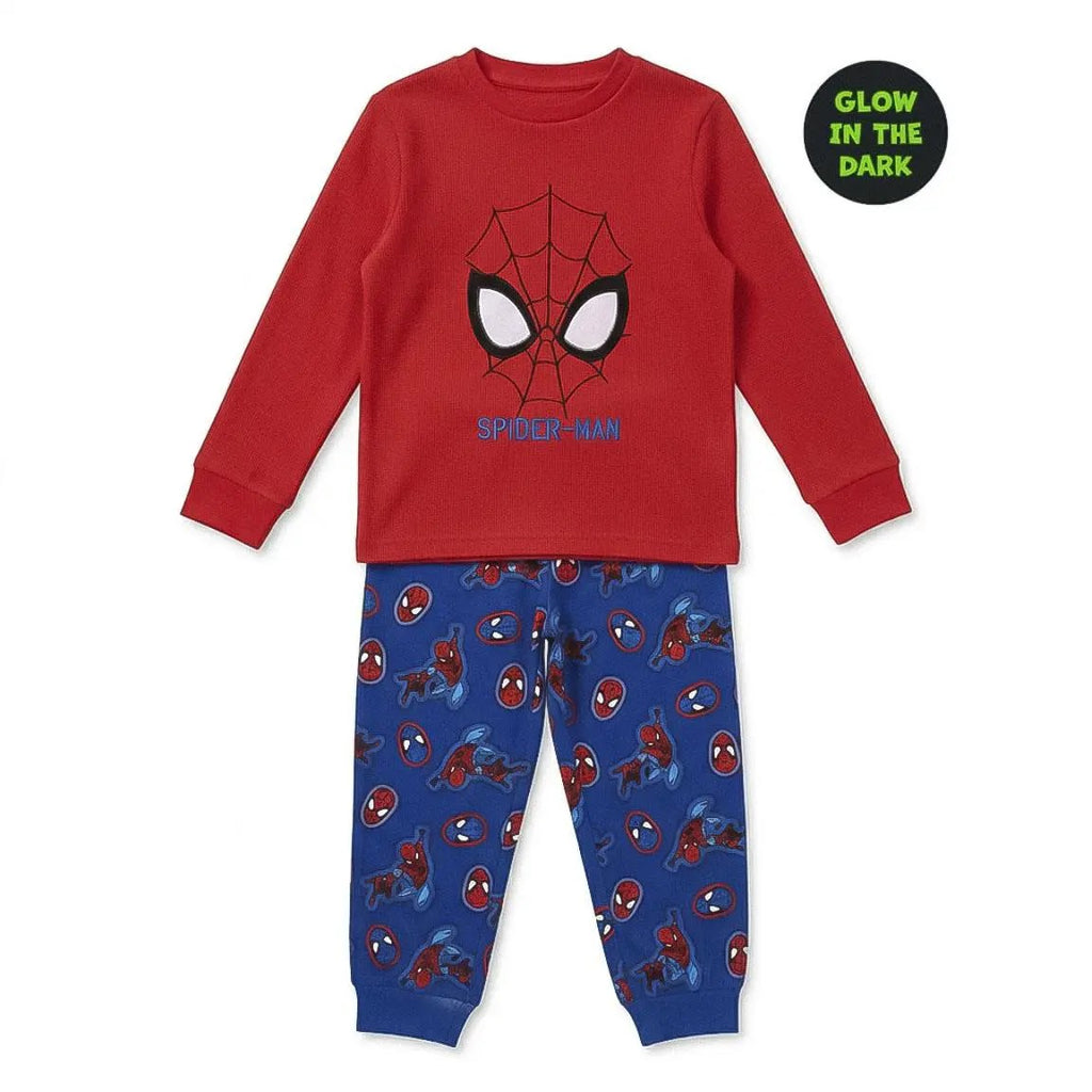 Marvel Spiderman pyjama jongens rood shirt met glow in the dark masker en blauwe broek