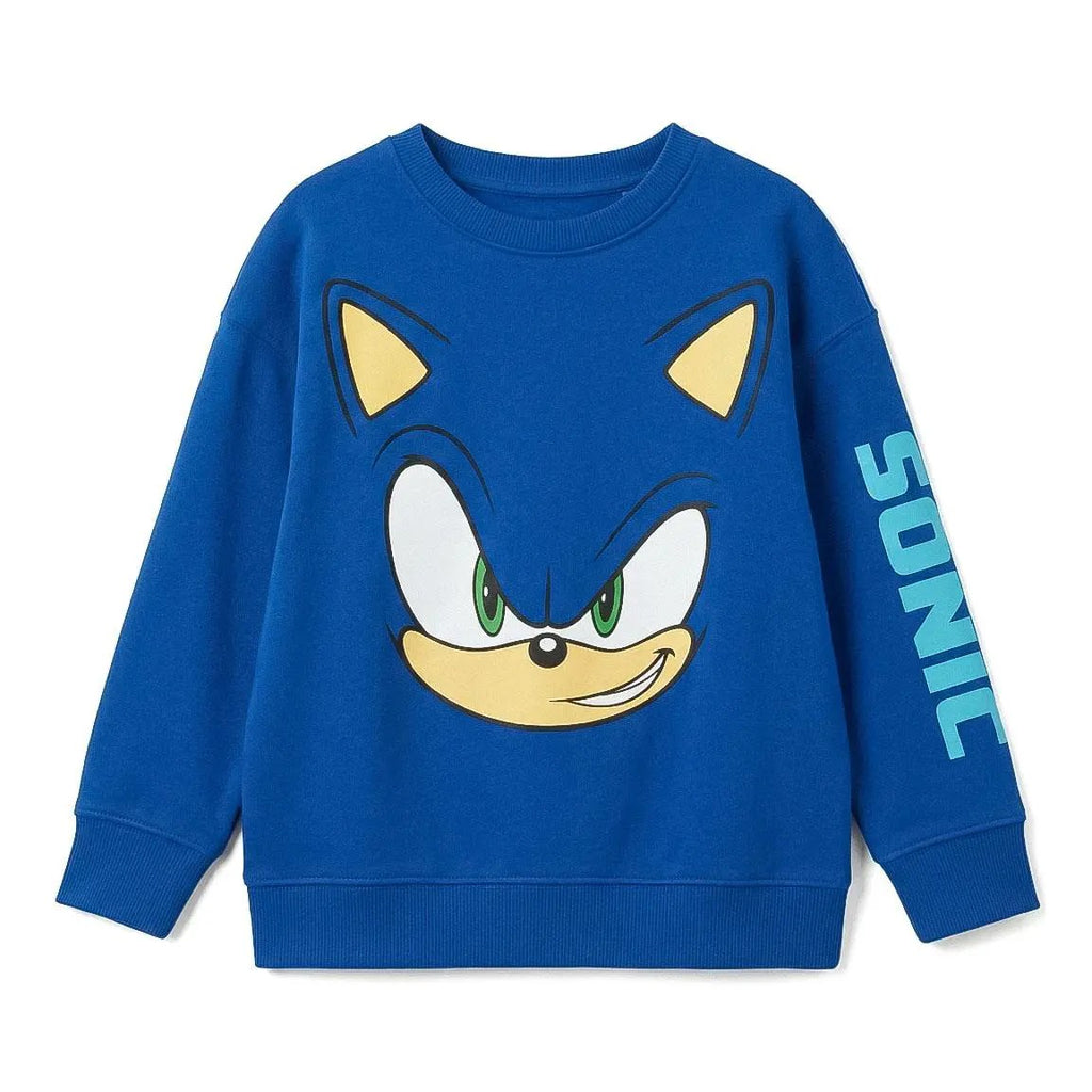 Sonic the Hedgehog sweater jongens blauw met groot Sonic gezicht voorkant