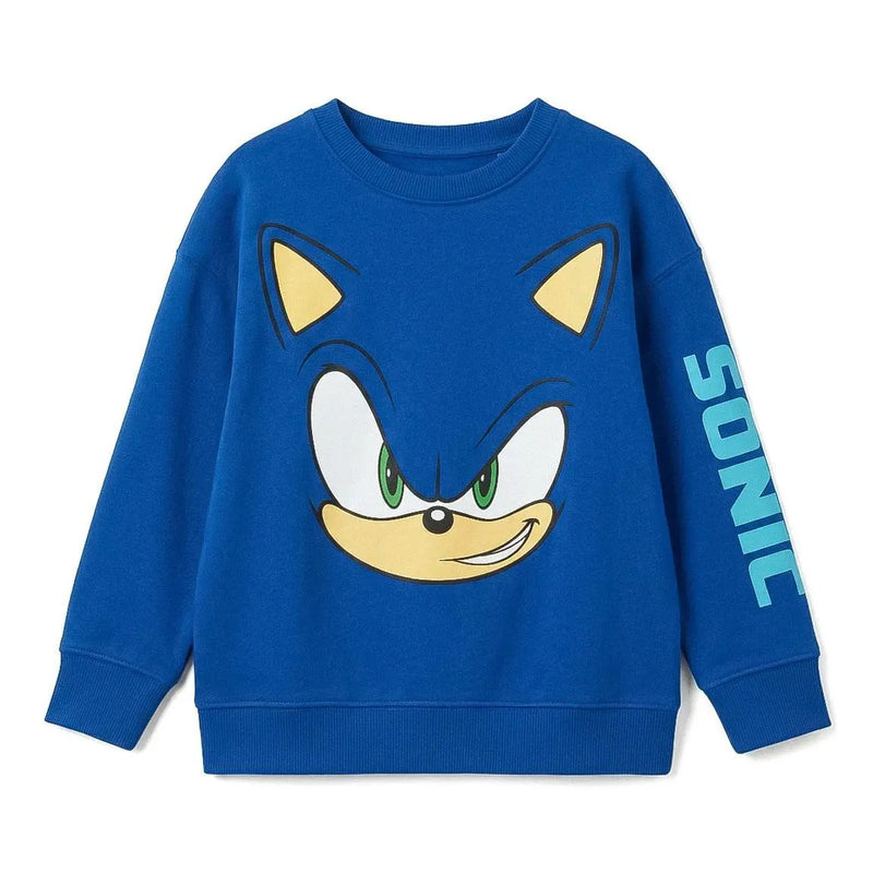Sonic the Hedgehog sweater jongens blauw met groot Sonic gezicht voorkant