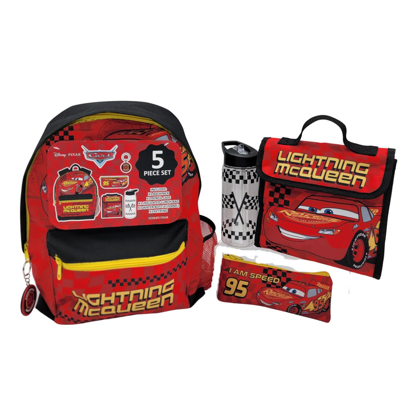 Cars Lightning McQueen 5-delige schoolset met rugzak, lunchtas, drinkfles, etui en sleutelhanger