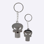 Metalen sleutelhanger met Punisher doodshoofd, voor- en achterkant