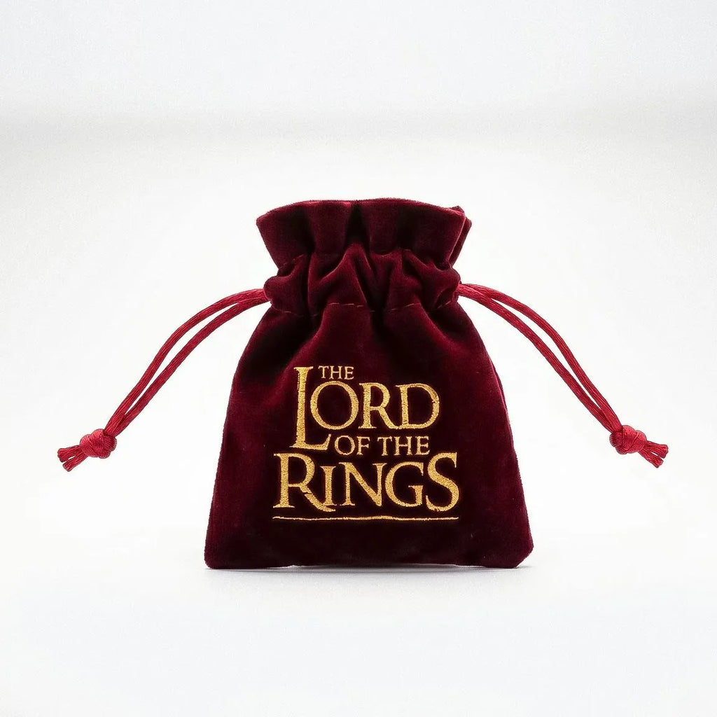 bordeauxrood fluwelen zakje met The Lord of the Rings logo