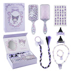 Hello Kitty Kuromi beautyset meisjes met glitterborstel, nepvlecht, sieraden en lila cadeaudoos