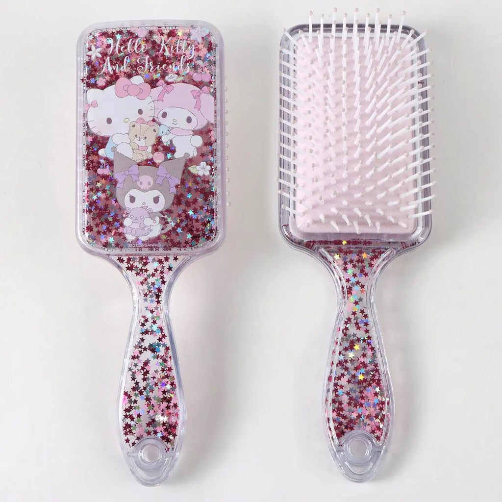 Hello Kitty haarborstel voor- en achterkant met glittersterretjes