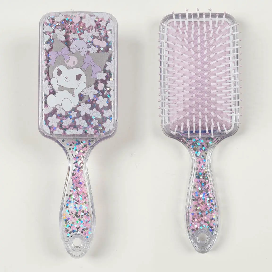 Kuromi haarborstel voor- en achterkant met glittersterretjes