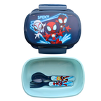 Spidey broodtrommel open met vork en lepel