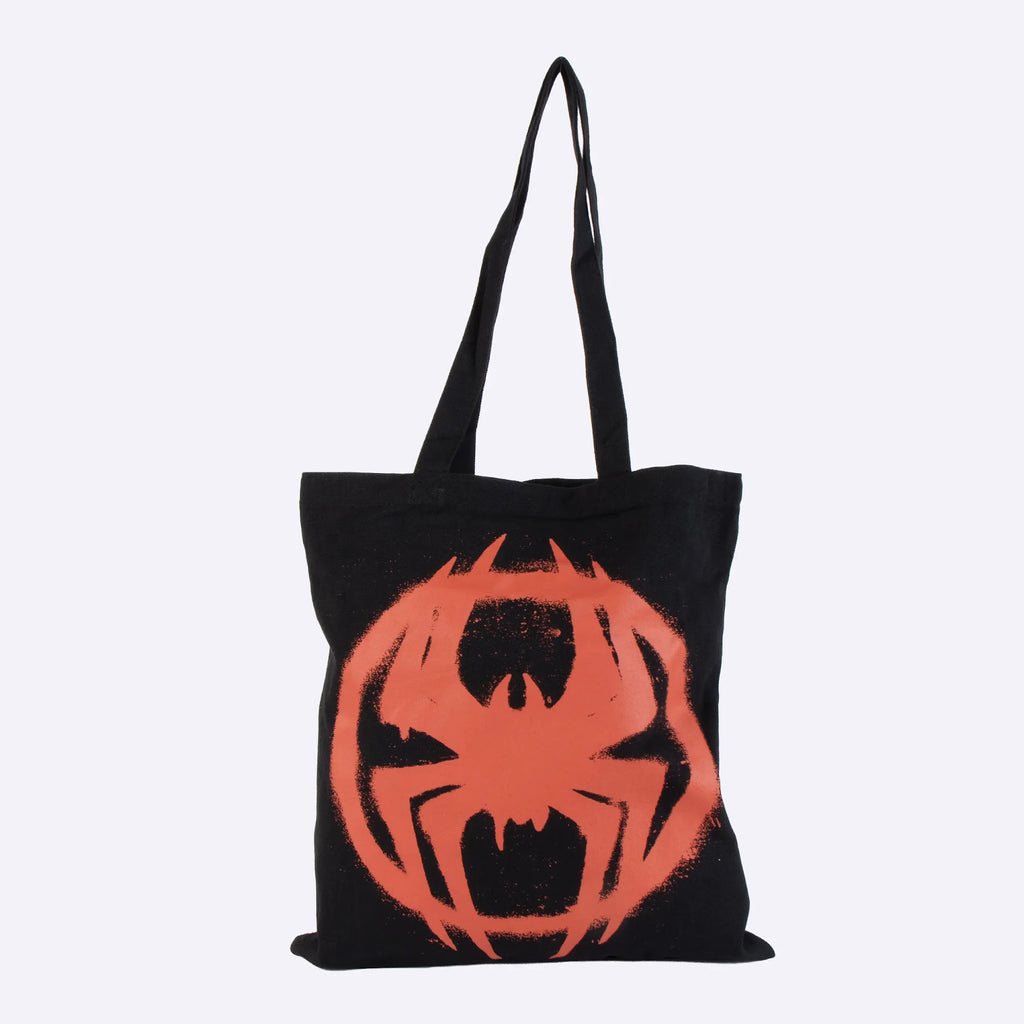 Zwarte shopper met groot rood spinlogo