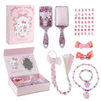 Hello Kitty beautyset meisjes met glitterborstel, nepvlecht, sieraden en roze cadeaudoos