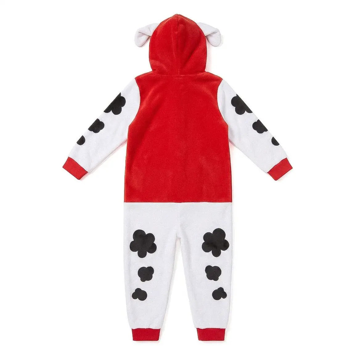 Marshall onesie achterkant met rode capuchon en oortjes
