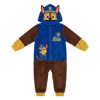 Paw Patrol Chase onesie jongens blauw en bruin met capuchon, pet en oortjes, vooraanzicht