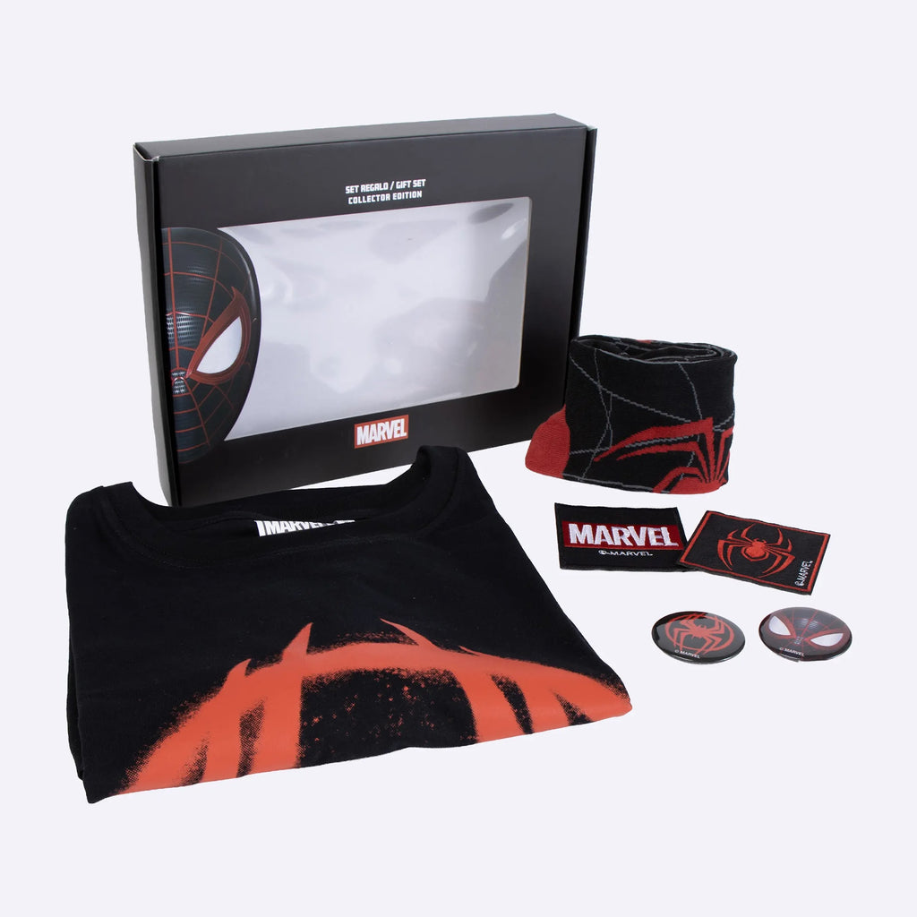 Miles Morales set uitgepakt naast de geopende cadeaudoos
