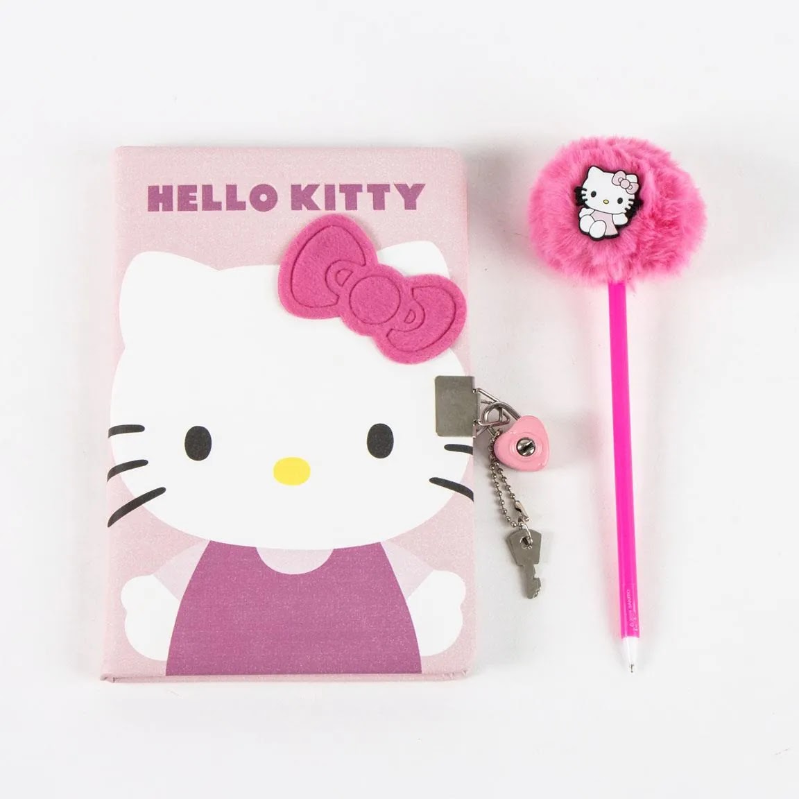 Hello Kitty Dagboek met slot en pluizige pen roze