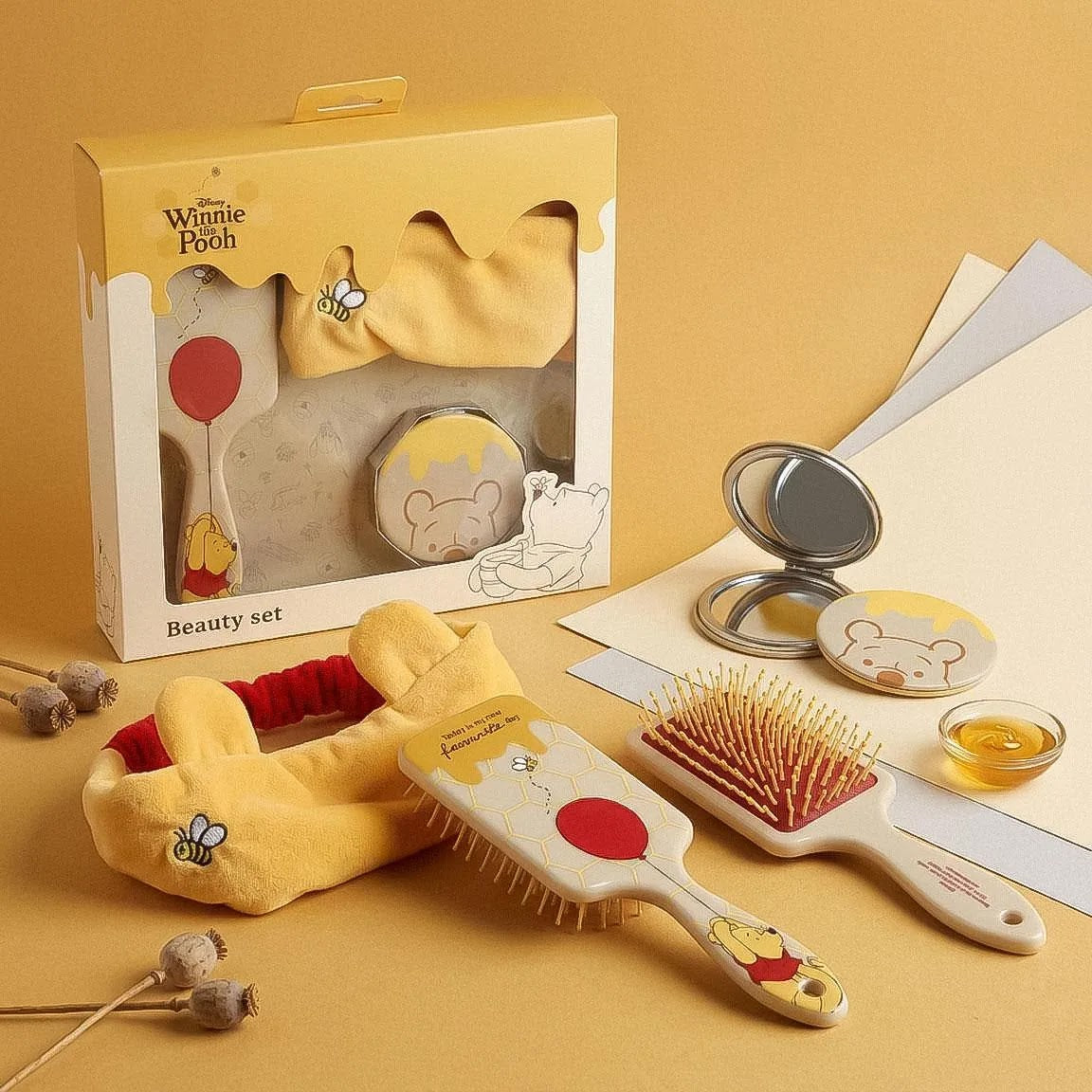 Winnie the Pooh beautyset uitgestald naast de cadeaudoos