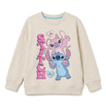 Disney Stitch en Angel sweater meisjes crème met figurenprint en roze STITCH letters vooraanzicht
