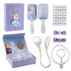 Disney Frozen Elsa beautyset meisjes met haarborstel, nepvlecht, sieraden en lila cadeaudoos