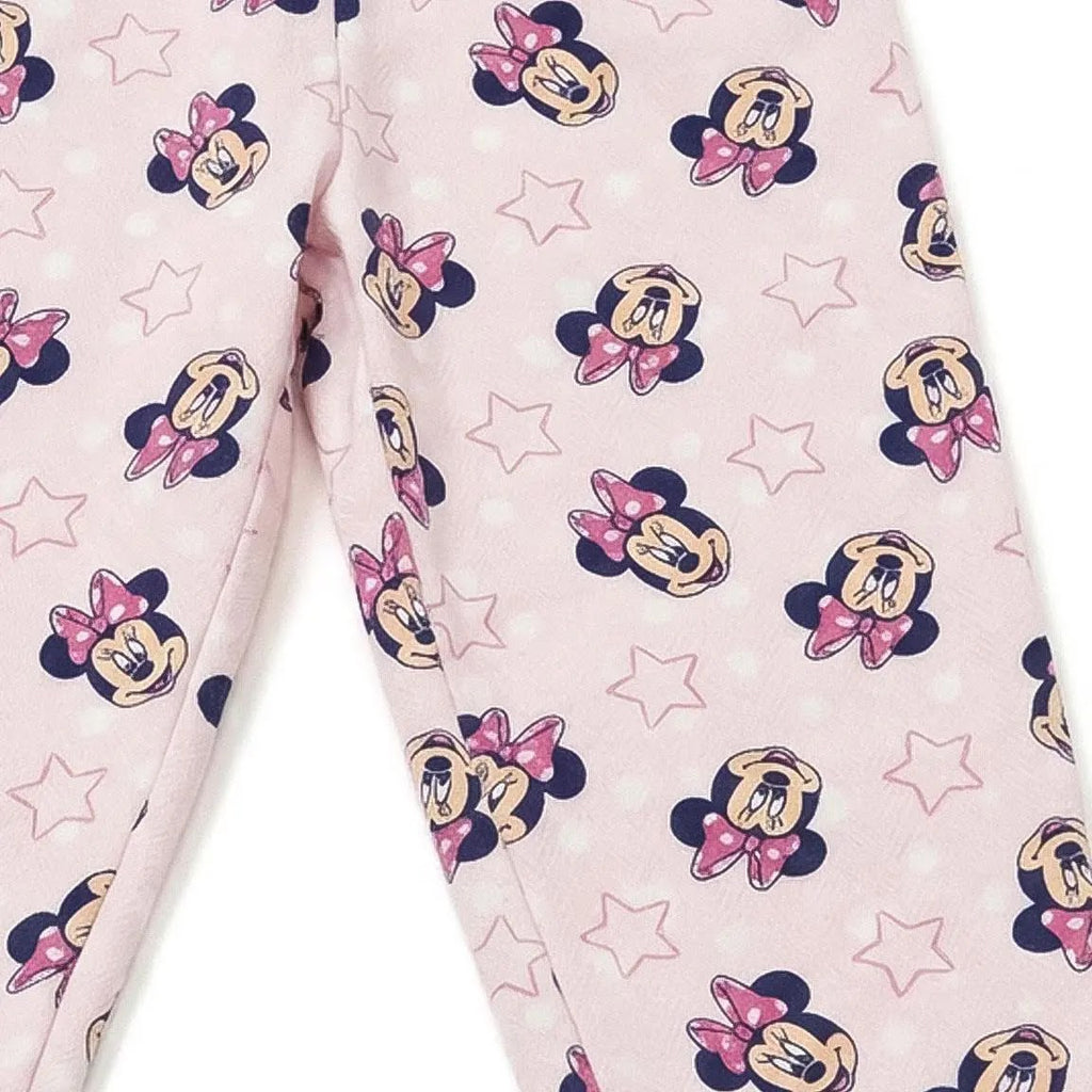 Detail lichtroze broek met Minnie en sterretjes