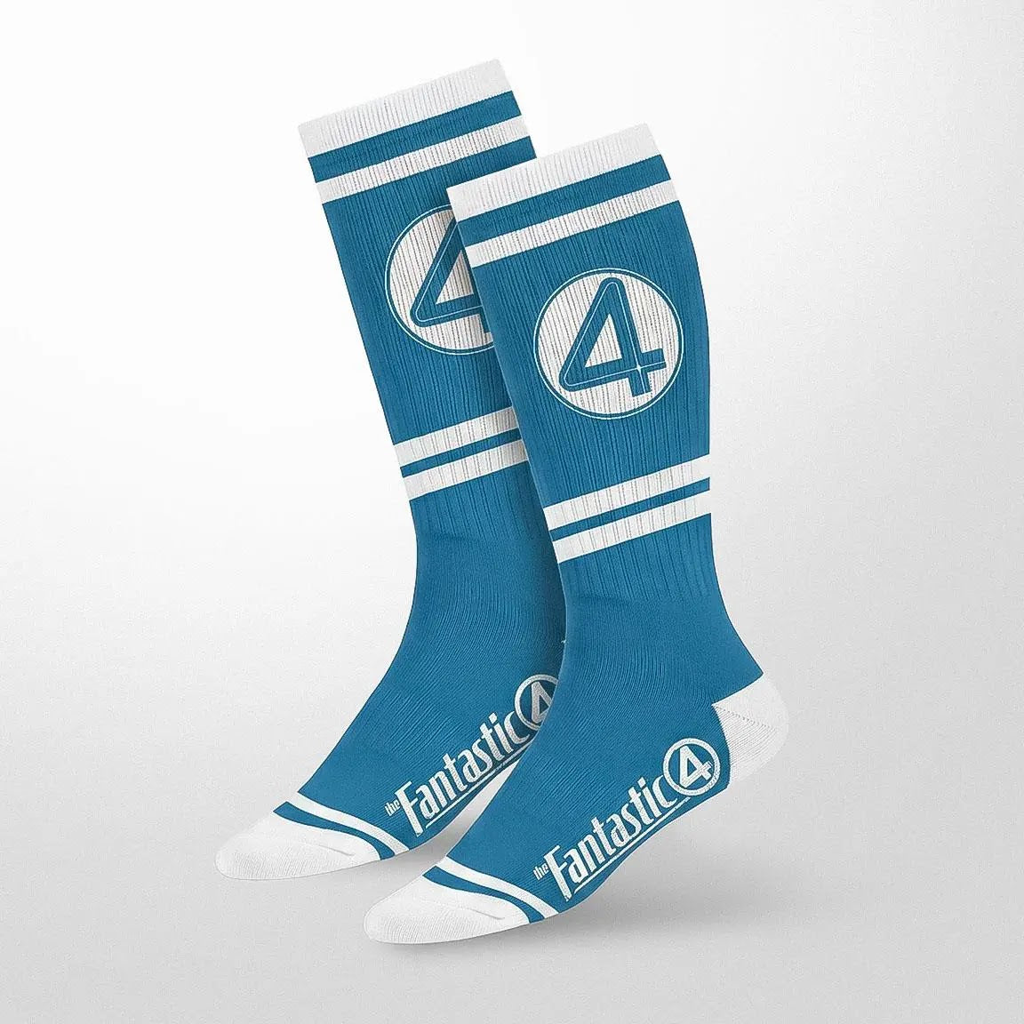Blauwe Fantastic Four sokken met witte strepen en 4-logo