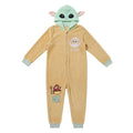 Star Wars The Mandalorian Grogu onesie beige met mintgroene capuchon en oortjes, vooraanzicht