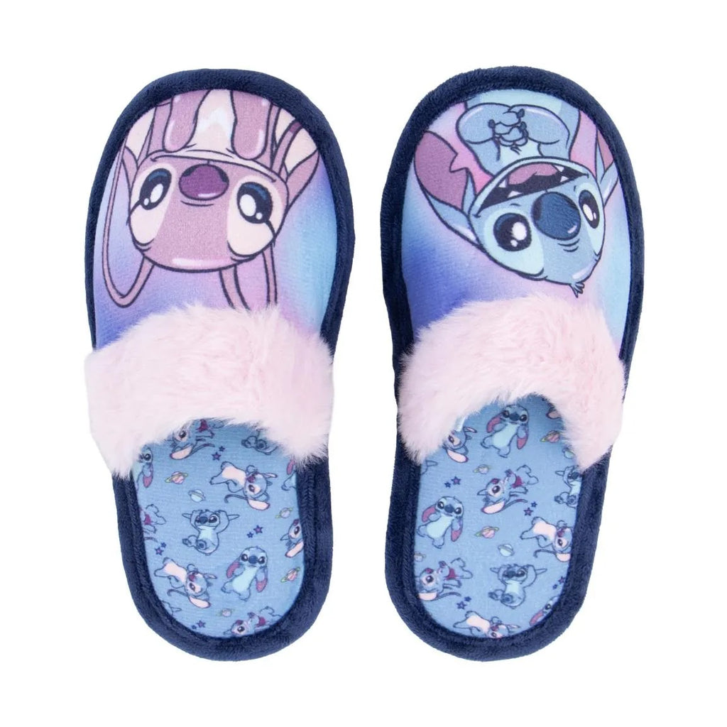 Disney Stitch en Angel sloffen meisjes blauw en roze bovenaanzicht