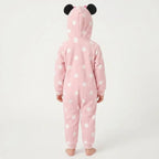 Meisje in Minnie Mouse onesie achterkant