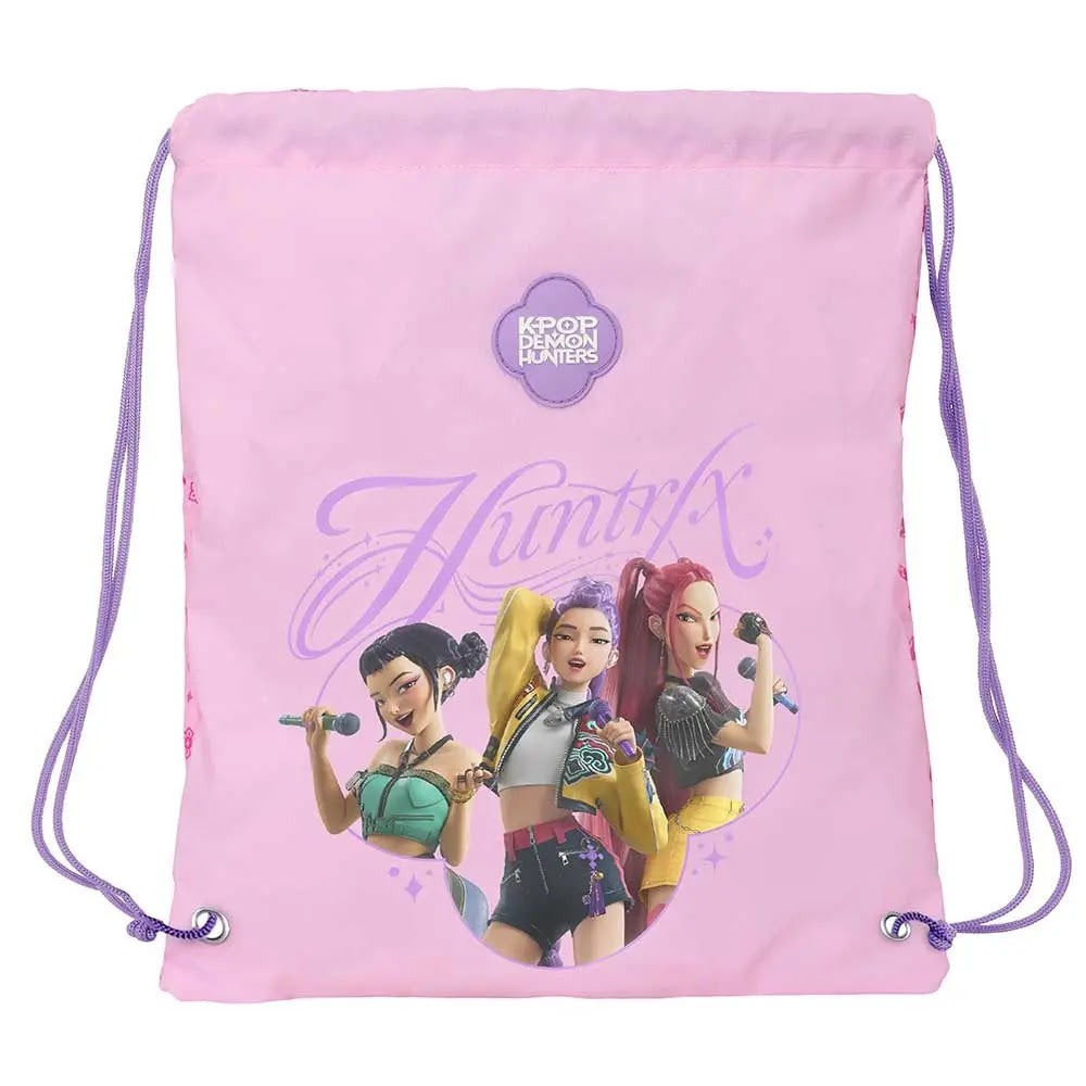 Kpop Demon Hunters Huntrix gymtas en zwemtas roze voorkant met trekkoord