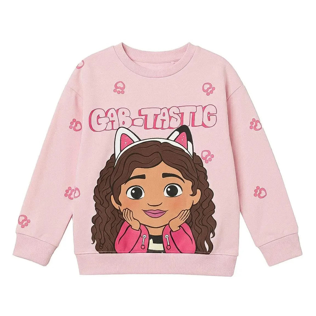 Gabby's Poppenhuis sweater meisjes lichtroze met grote Gabby print voorkant