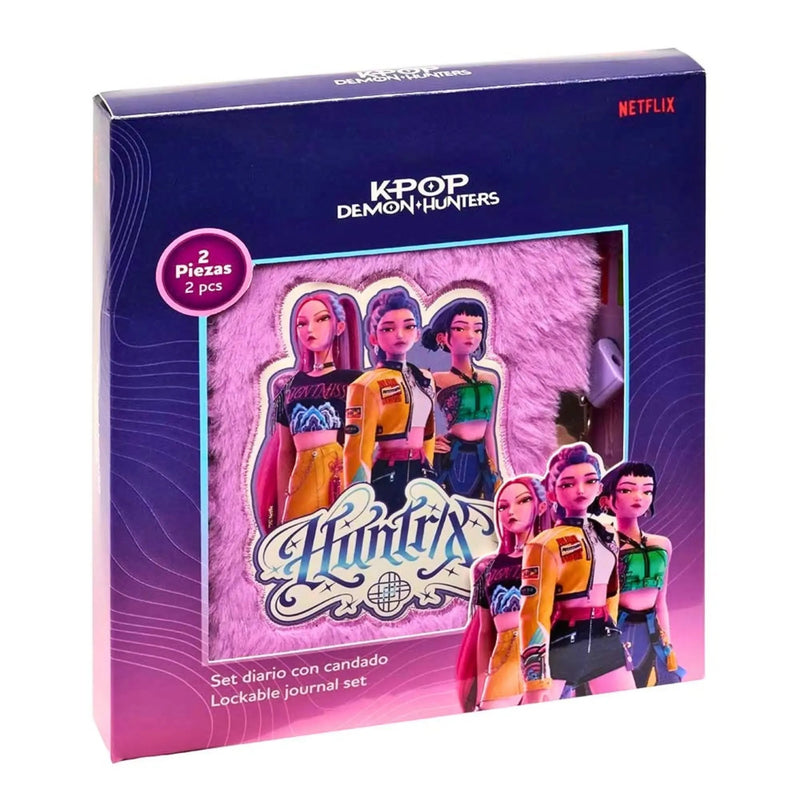 Kpop Demon Hunters Huntrix pluche dagboek lila met slot en pen voorkant