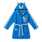 Sonic the Hedgehog badjas jongens blauw met capuchon met oortjes en geblokte ceintuur vooraanzicht