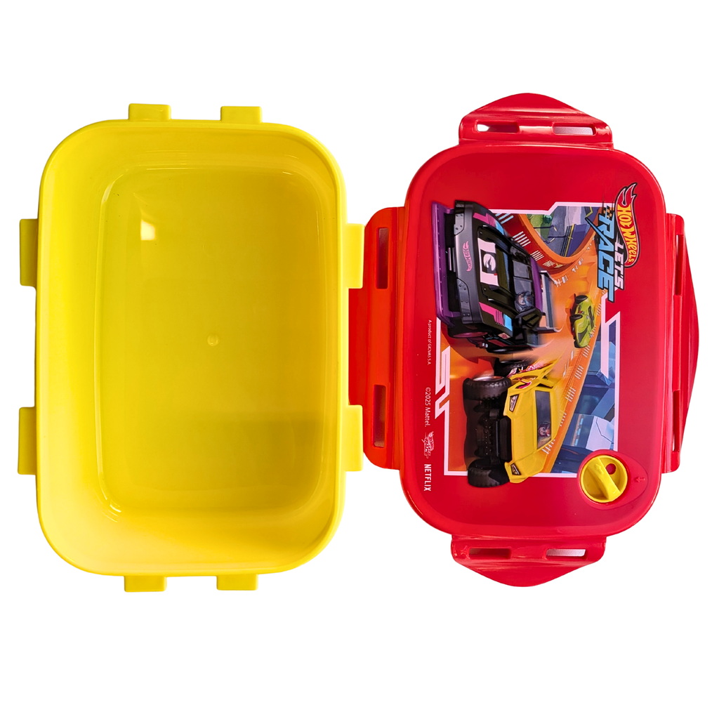 Hot Wheels broodtrommel open met gele bak